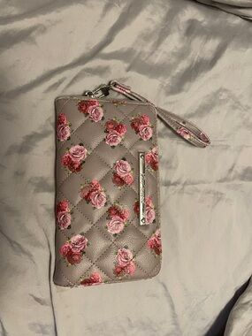Quilted Floral Wristlet Wallet - Pink Rose Motif